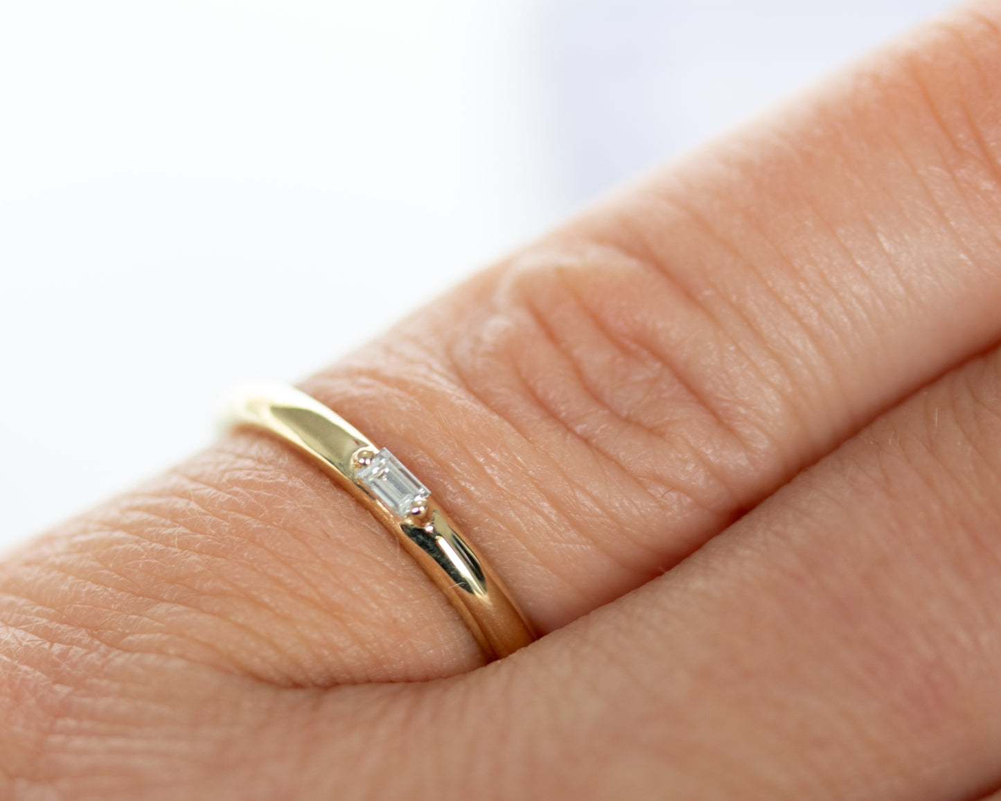 14K Gold Baguette Diamond Ring — Solitaire Prong Set Natural Diamond