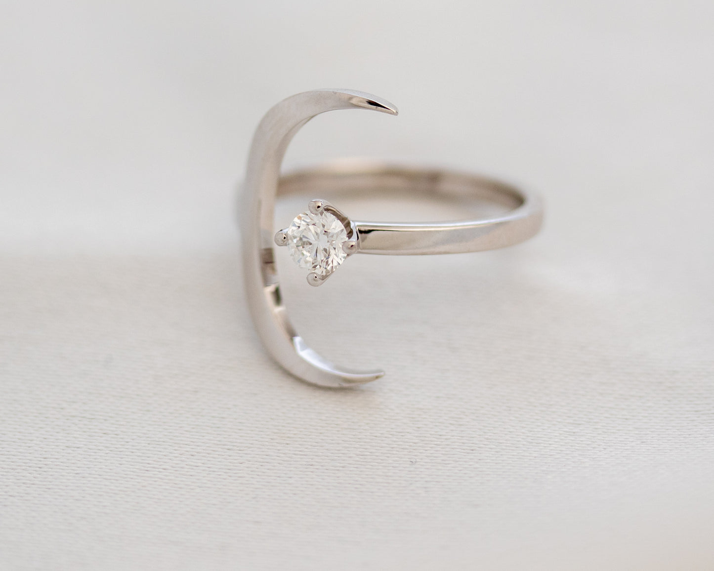 Minimalist crescent moon diamond ring in solid gold