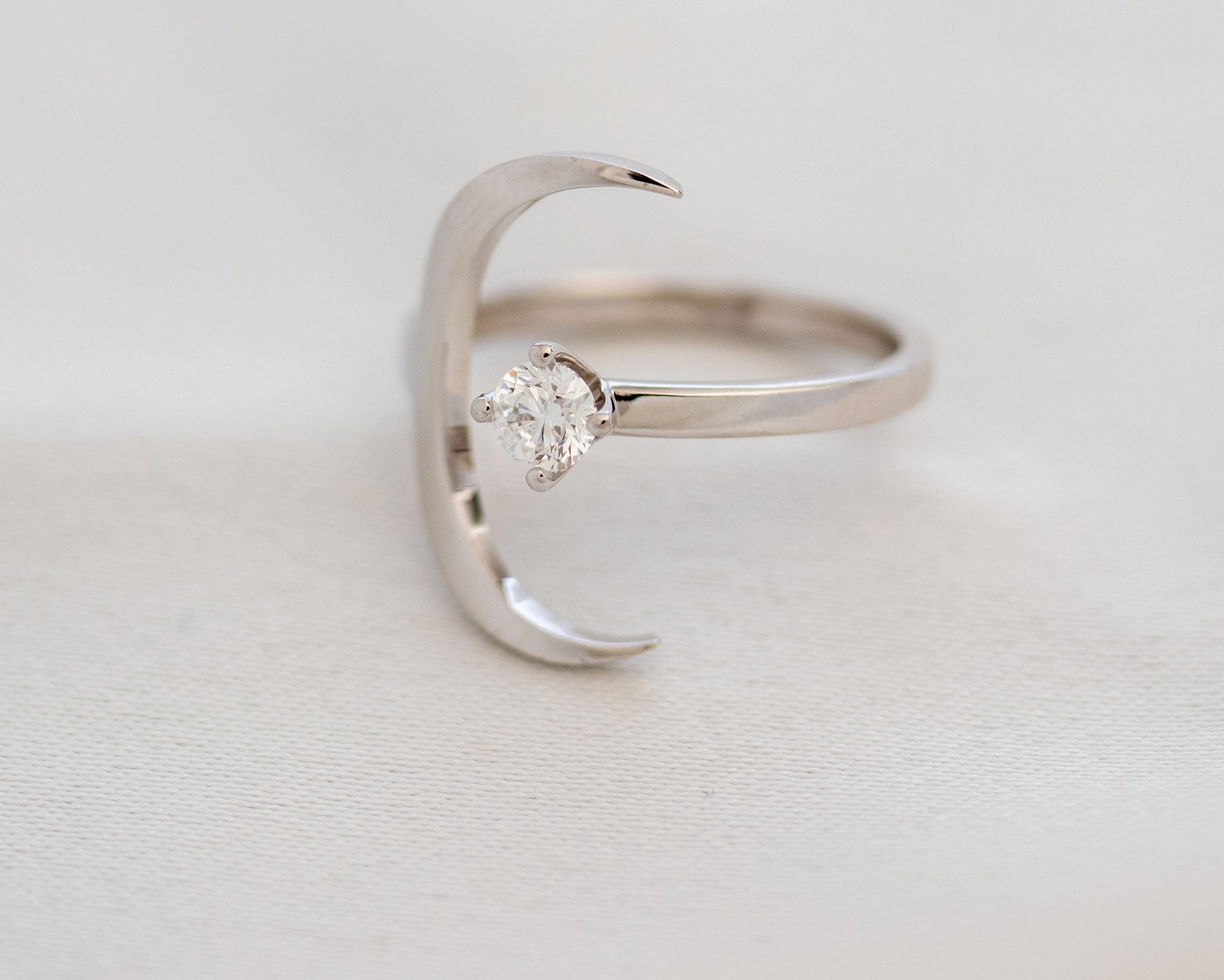 Minimalist crescent moon diamond ring in solid gold