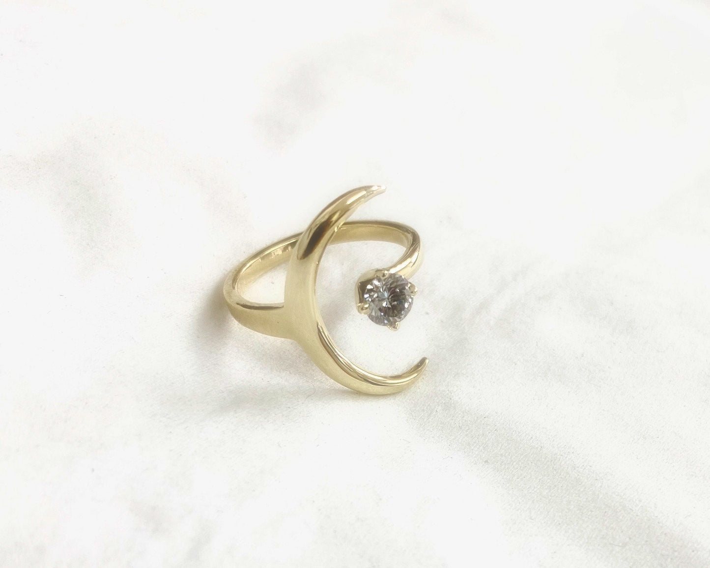 Delicate crescent moon diamond ring in solid gold