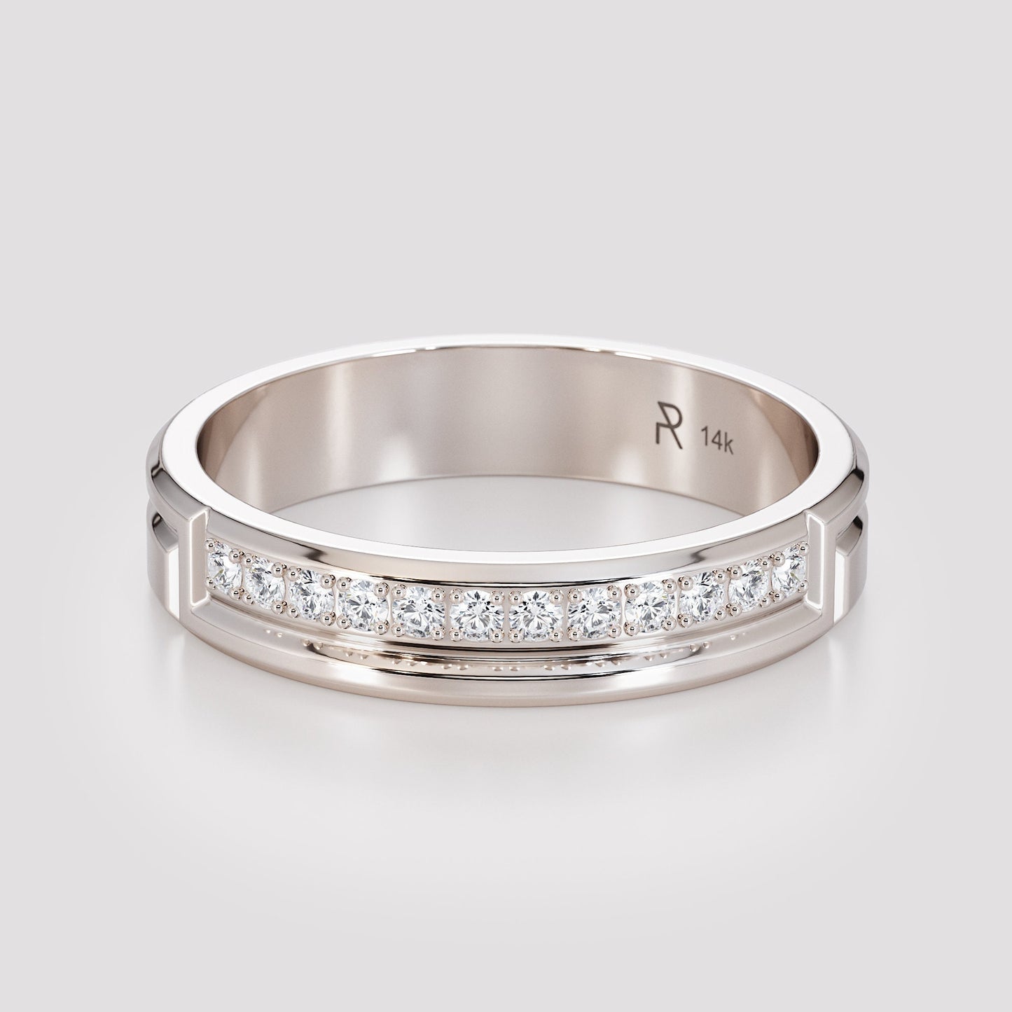 diamond carved gold band flat view