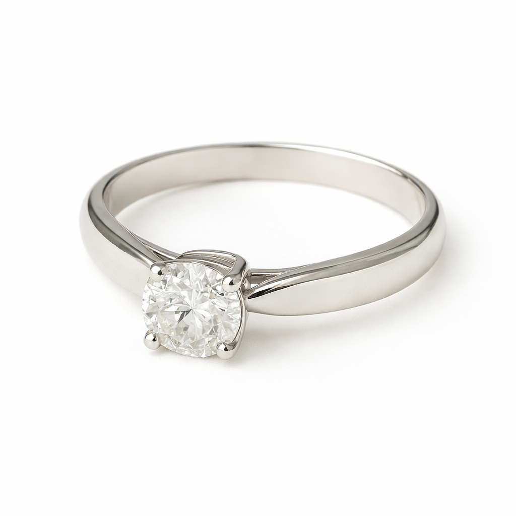 Eden four-prong diamond engagement ring in 14K white gold worn on finger