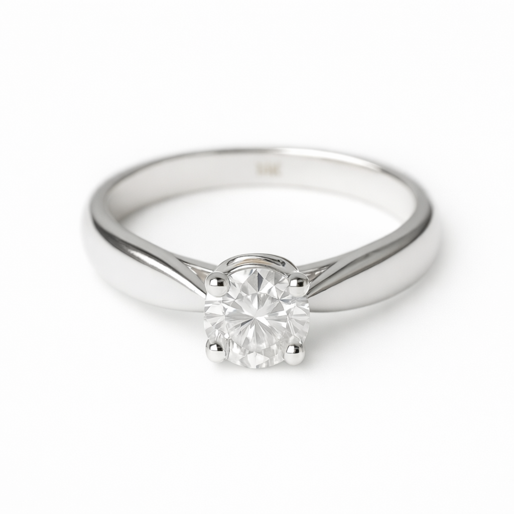 Eden classic four-prong diamond solitaire engagement ring in 14K white gold