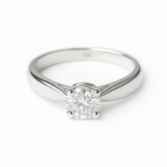 Eden classic four-prong diamond solitaire engagement ring in 14K white gold
