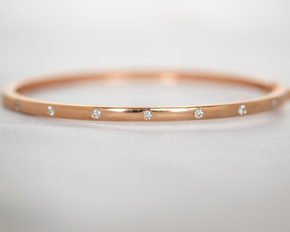 14K gold flush-set diamond bangle, top view