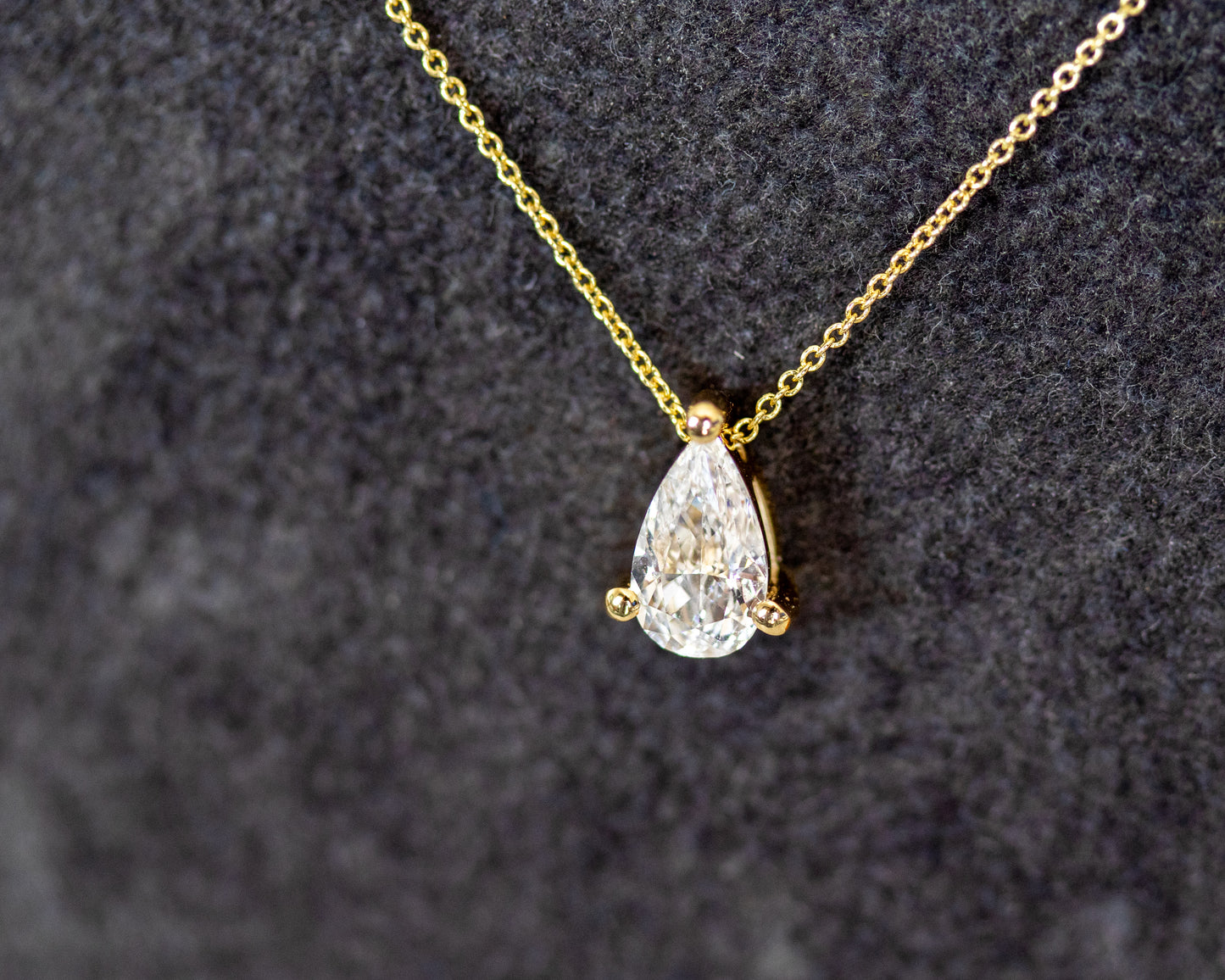natural pear cut diamond pendant necklace 14K yellow gold chain