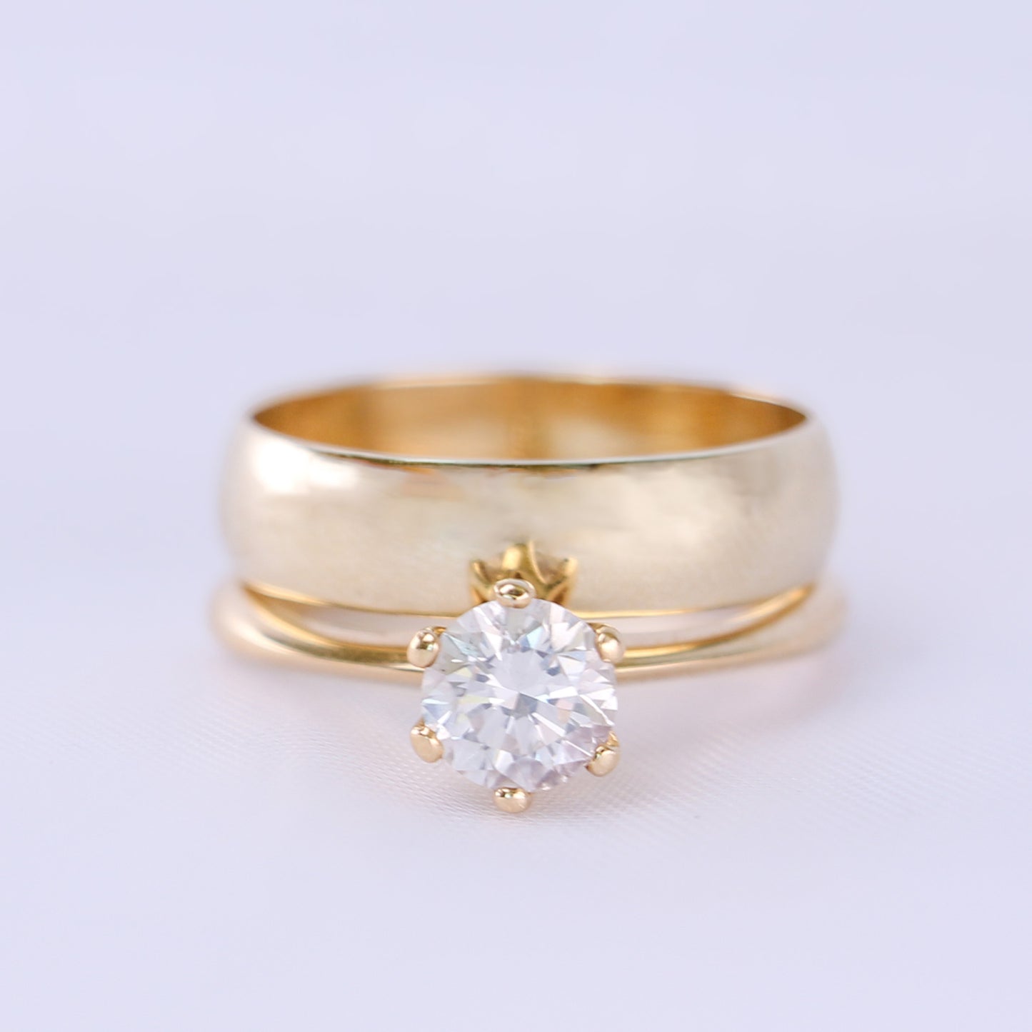 classic wedding ring stacked with classic engagement ring