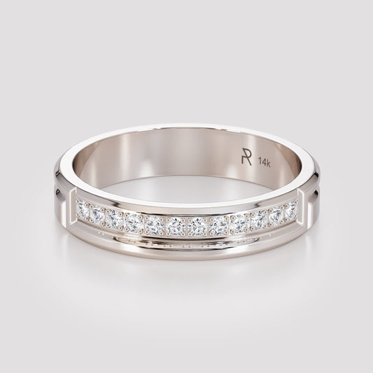 white gold diamond channel ring front view