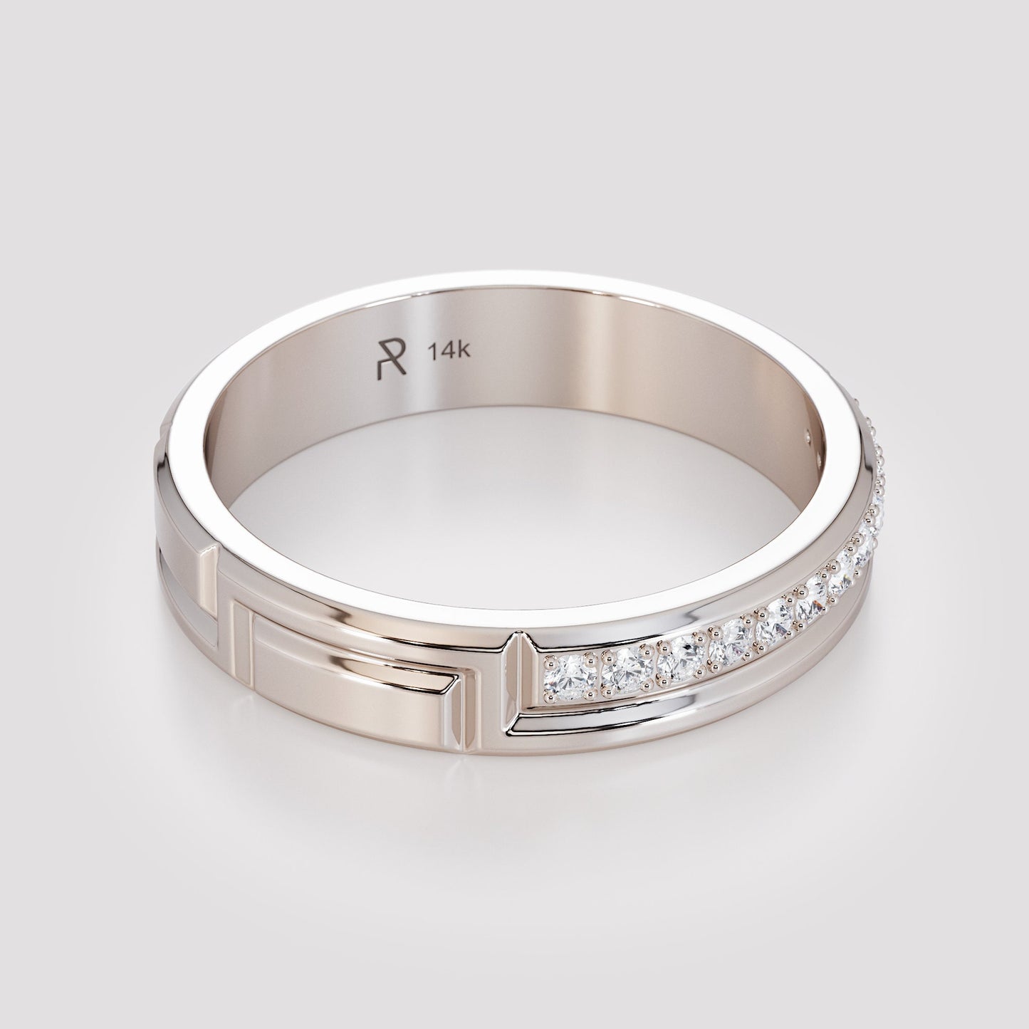 white gold diamond ring angled view